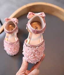 cheap -Girls' Flats Flower Girl Shoes Princess Shoes PU Dress Shoes Little Kids(4-7ys) Party & Evening Indoor Bowknot Sparkling Glitter Pink Silver Fall Spring / Rubber