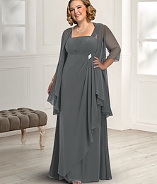cheap -Two Piece A-Line Mother of the Bride Dress Wedding Guest Elegant Plus Size Square Neck Floor Length Chiffon Sleeveless Jacket Dresses with Pleats 2024