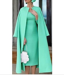preiswerte -Zweiteiliger Etuikleid Mutter der Braut Hochzeitsgast Kirche Elegantes Juwel Dekolleté Knie Länge Stretchstoff Halbarm Jackett Kleider mit einfarbig Race Day Dress