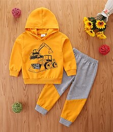 abordables -2 Pièces Ensemble sweat à capuche et pantalon de survêtement Tenues Bébé Garçon Automatique manche longue Col en V Coton Set Ecole Mode du quotidien Printemps Automne 3-7 ans Jaune