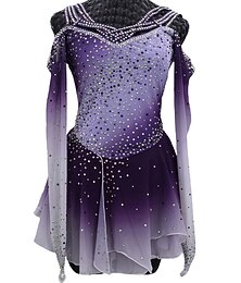 Недорогие -Платье для фигурного катания Жен. Девочки Катание на коньках Платья Инвентарь Серый Обратный Крест Сетка Спандекс Эластичность Учебный Соревнование Одежда для фигурного катания Ручная работа