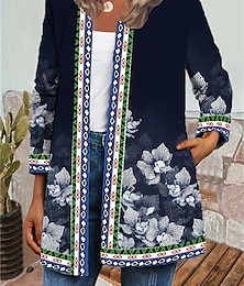 abordables -veste femme veste décontractée imprimé floral automne manteau régulier col rond coupe régulière veste décontractée respirante manches longues vert noir bleu vacances quotidiennes