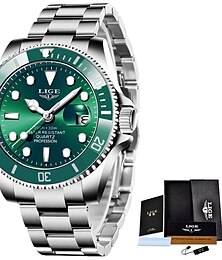 cheap -LIGE Brand Mens Watches Steel Strap Luxury Fashion Diver Watch Men 30ATM Waterproof Date Clock Sport Gents Classical Business Watches Mens Quartz Wristwatch