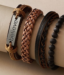 cheap -4PCS Leather Bracelet Set Braided Birthday Statement Elegant Fashion Holiday Leather Bracelet Jewelry Brown For Anniversary Gift Date Birthday Festival