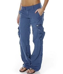 abordables -Mujer Normal Pantalones cargo Pantalones tipo cargo Pantalones Moderno Casual Longitud total Baja cintura Plano Bolsillo Holgado Comodidad Rígido Deportes Fin de semana Negro Rosa Vino Azul
