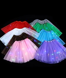 זול -ילדים בנות חצאית סגול עמוק ורוד סגול אחיד בהיר LED מפלגה בסיסי
