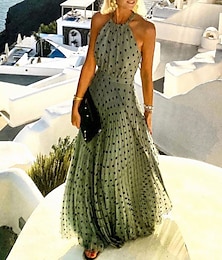 ieftine -rochie casual dama rochie leagan rochie cu buline rochie lunga rochie maxi rochie din sifon plisata verde negru albastru imprimeu fara maneci primavara vara gât halter vacanta zilnic 2023 s m l xl