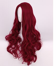 economico -Parrucche Cosplay Poison Ivy 70Cm Rosso Vino Lunare Moscio Resistente al Calore Parrucca Sintetica Parrucche di Halloween
