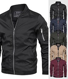 voordelige -heren bomberjack lichtgewicht casual dunne ritszakken jas uitloper wandelen windjack militaire tactische sport trenchcoat outdoor winddicht ripstop ademend meerdere zakken jas top kaki zwart
