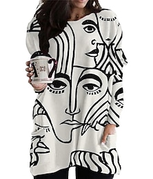 economico -abito da donna t-shirt curva taglie forti abito da tee astratto girocollo stampa manica lunga inverno autunno casual abito da vacanza quotidiano