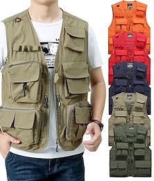 cheap -Men's Fishing Vest Hiking Vest Sleeveless Jacket Zip Top Casual Lightweight with Multi Pockets Travel Cargo Safari Photo Vest Outdoor Windproof Quick Dry Wear Resistance Breathable Waistcoat Hunting
