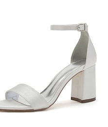 ieftine -Pentru femei Tocuri pantofi de nunta Sandale Blocați sandale pentru toc Sandale cu curea la gleznă Pantofi de mireasa Toc Îndesat Vârf deschis minimalism Satin Curea Gleznă Argintiu Verde și Albastru