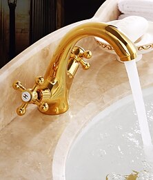 economico -Rubinetto per lavabo da bagno in ottone anticato, rubinetti da bagno monoforo a due maniglie con interruttore caldo e freddo e valvola in ceramica