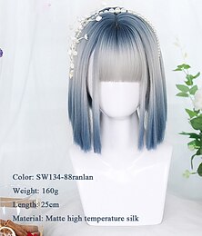 levne -syntetické krátké bob barvy lolita anime paruky s air ofinou pro ženy přírodní umělé vlasy černá modrá lolite cosplay paruka halloween paruka