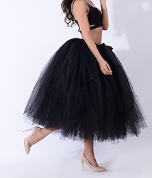 cheap -Women's Skirt Tutu Midi Skirts Layered Tulle Solid Colored Performance Party Summer Organza Basic Black White Red Purple