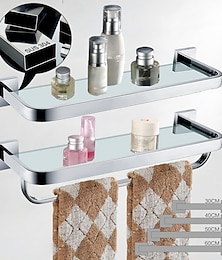 preiswerte -Duschregal aus 8 mm gehärtetem Glas, Toilettenregal für Badezimmer, Kosmetika, Toilettenartikel, Ablagefläche, verdickter Edelstahl 304, Spiegel, helle Farbe, verschiedene Spezifikationen verfügbar