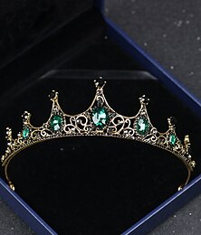 cheap -Vintage Baroque Crown New Alloy Green Diamond Small Crown Noble and Elegant Birthday Princess Crystal Headwear