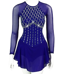 cheap -Figure Skating Dress Women's Girls' Ice Skating Dress Outfits Burgundy Royal Blue Blue Patchwork Mesh Spandex High Elasticity Practice Professional Competition Skating Wear Handmade Crystal