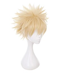 economico -Parrucca Cosplay Moscia a Parte Centrale Parrucca Bionda di Un Colore Parrucca di Capelli Sintetici Parrucchi di Halloween per Donne Bionde