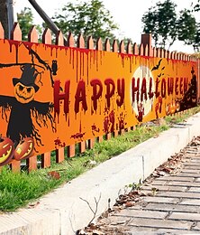 お買い得  -ハロウィン 血まみれコウモリ カボチャ ゴースト プリント パーティー背景 吊り下げバナー ハロウィン装飾(250x49cm/98.4”*19.3”) ハロウィン スケルトン装飾