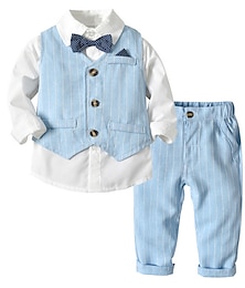 abordables -Ensemble chemise et pantalon pour enfants garçons 2 pièces à manches longues en coton imprimé à rayures fête date de l'école costume de base1-6 ans