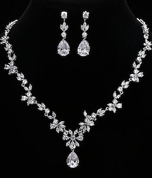abordables -Nuptiales Parures 1 jeu Zircon Cuivre 1 Collier Boucles d'Oreilles Femme Luxe Elégant Goutte Parure de Bijoux Pour Mariage Soirée Anniversaire