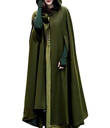 cheap -Women's Coat Cloak / Capes Carnival Party Christmas Fall Winter Long Coat Loose Fit Windproof Stylish Vintage Style Chic & Modern Jacket Sleeveless Solid Color Pure Color Layered Black Blue Green