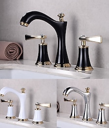 economico -rubinetto miscelatore lavabo da bagno di lusso diffuso vintage, rubinetto girevole a 360 gradi in ottone stile retrò a 3 fori 2 maniglie montato sul ponte, rubinetto dell'acqua per lavabo con tubo caldo e freddo
