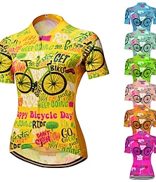 voordelige -21Grams Dames Wielrenshirt Korte mouw Fietsen Shirt Kleding Bovenlichaam met 3 achterzakken Bergracen Wegwielrennen Snel Drogend Ademend Vochtregelerend Zacht Donker roze Geel Licht Groen Grafisch