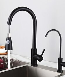 abordables -Robinet mitigeur d'évier de cuisine avec douchette extractible monté sur le pont, acier inoxydable 304 360 robinets de cuve de cuisine rotatifs pour bassin de lavage de légumes nickel brossé noir