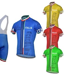 baratos -21Grams Homens Camisa com Bermuda Bretelle Manga Curta Ciclismo de Montanha Ciclismo de Estrada Amarelo Vermelho Azul Céu Gráfico Itália Bandeiras Moto Conjuntos Resistente a UV Tapete 3D Respirável