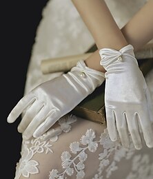 billige -Polyester Håndledslængde Handske Handsker / Imiteret Perle Med Imiterede Perler / Solid Bryllup / festhandske