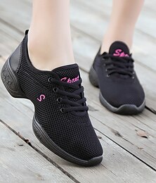 preiswerte -Schwarze Mesh-Tanz-Sneakers für Damen mit Schnürung | atmungsaktive, leichte Jazzschuhe für Fitness, Tanzkurse und Zumba