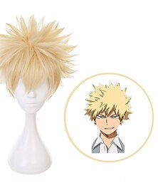 abordables -peluca bakugou peluca deku peluca toga uraraka peluca cosplay peluca cosplay parte media ondulada peluca rubia un color de pelo sintético pelucas rubias de halloween para mujer