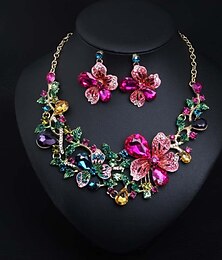 preiswerte -Brautschmuck-Set für die Herbsthochzeit, zweiteilig, Zirkonia, Strass, Legierung, 1 Halskette, Ohrringe, Statement-Schmuckset für Damen, europäisch, klassisch, Blumenform, unregelmäßig, für Party,