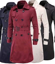 abordables -Hombre Abrigo de invierno Peacoat Gabardina Calle Negocio Otoño Invierno Poliéster Mantiene abrigado Transpirable Ropa de calle Ropa Casual Color sólido Bolsillo Cuello Vuelto Botonadura Doble