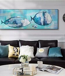 abordables -Pintura al óleo hecha a mano arte de la pared pintado a mano moderno abstracto pez familia decoración del hogar decoración lienzo enrollado sin marco sin estirar