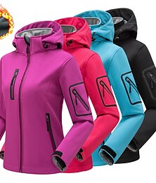お買い得  -女性のハイキングソフトシェルジャケットパーカージャケット冬のフリースジャケット防水屋外無地熱暖かい防風軽量フリース裏地アウターウェアウインドブレーカートレンチコートスキークライミング