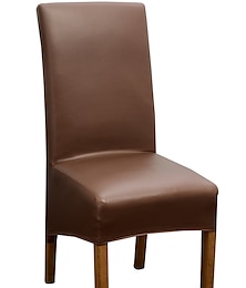 billiga -vattentät matstolsöverdrag svart stretchstol överdrag PU läder stolsöverdrag med hög rygg stol skyddsskydd med elastiskt band för matsal, bröllop