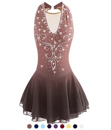 cheap -Figure Skating Dress Women's Girls' Ice Skating Dress Purple Dark Purple Dusty Rose Open Back Patchwork Mesh Spandex Elastane High Elasticity Practice Competition Skating Wear Handmade Jeweled