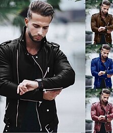 economico -Per uomo Giubbotto Giacca di pelle sintetica Giacca da motociclista Giacca da moto Attività commerciale Giornaliero Tenere al caldo Antivento Tasche Autunno Tinta unica Streetwear Lavoro Collo