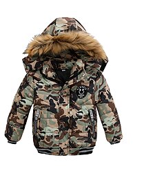 levne -dětský chlapecký péřový kabát zimní mikina bunda umělá kožešina lem s dlouhým rukávem zelená modrá černá jednobarevná parka 3-6 let