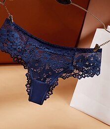 cheap -Womens Underwear Lace Hollow Out Hipster Panties Solid Color T Back Low Waist Ladies Briefs