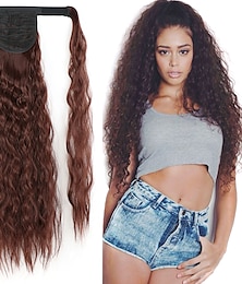 baratos -cabelo sintético enrolado em milho ondulado longo rabo de cavalo extensões de cabelo loiro castanho rabo de cavalo cabelo falso