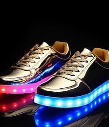 cheap -Boys Girls Sneakers LED Light up Shoes High Top USB Charging PU Non Slip Quick Charge Hip-Hop Dancing Shoes Little Kids(4-7ys) Big Kids(7years +) Running Shoes Silver Gold White