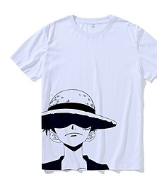 billige -One Piece Monkey D. Luffy T-skjorte Anime Tegneserie Animé Harajuku Graphic Kawaii Til Par Herre Dame Voksne Tilbake til Skolen Varmstempling