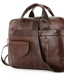 cheap -Men's Laptop Bag Briefcase Top Handle Bag Nappa Leather Cowhide Office & Career Zipper Plain Black Coffee