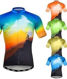 cheap -21Grams Men's Cycling Jersey Short Sleeve Bike Jersey Top with 3 Rear Pockets Mountain Bike MTB Road Bike Cycling Breathable Moisture Wicking Front Zipper Quick Dry Black / Orange Yellow Red Novelty