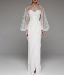 cheap -Sheath Evening Gown Elegant Dress Formal Evening Birthday Floor Length Sleeveless Jewel Neck Fall Wedding Guest Stretch Fabric with Beading Splicing