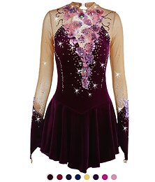 baratos -Vestidos para Patinação Artística Mulheres Para Meninas Patinação no Gelo Vestidos Roupa Rosa Roxo Ametista Violeta Flor Elastano Elasticidade Alta Competição Roupa para Patinação Manter Quente